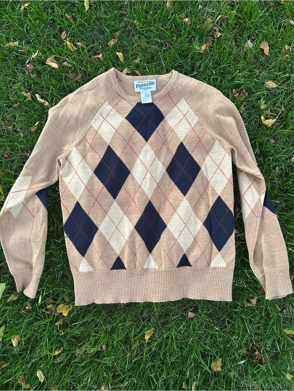 Vintage Pendleton Women’s Tan Argyle Crewneck Sweater🔥